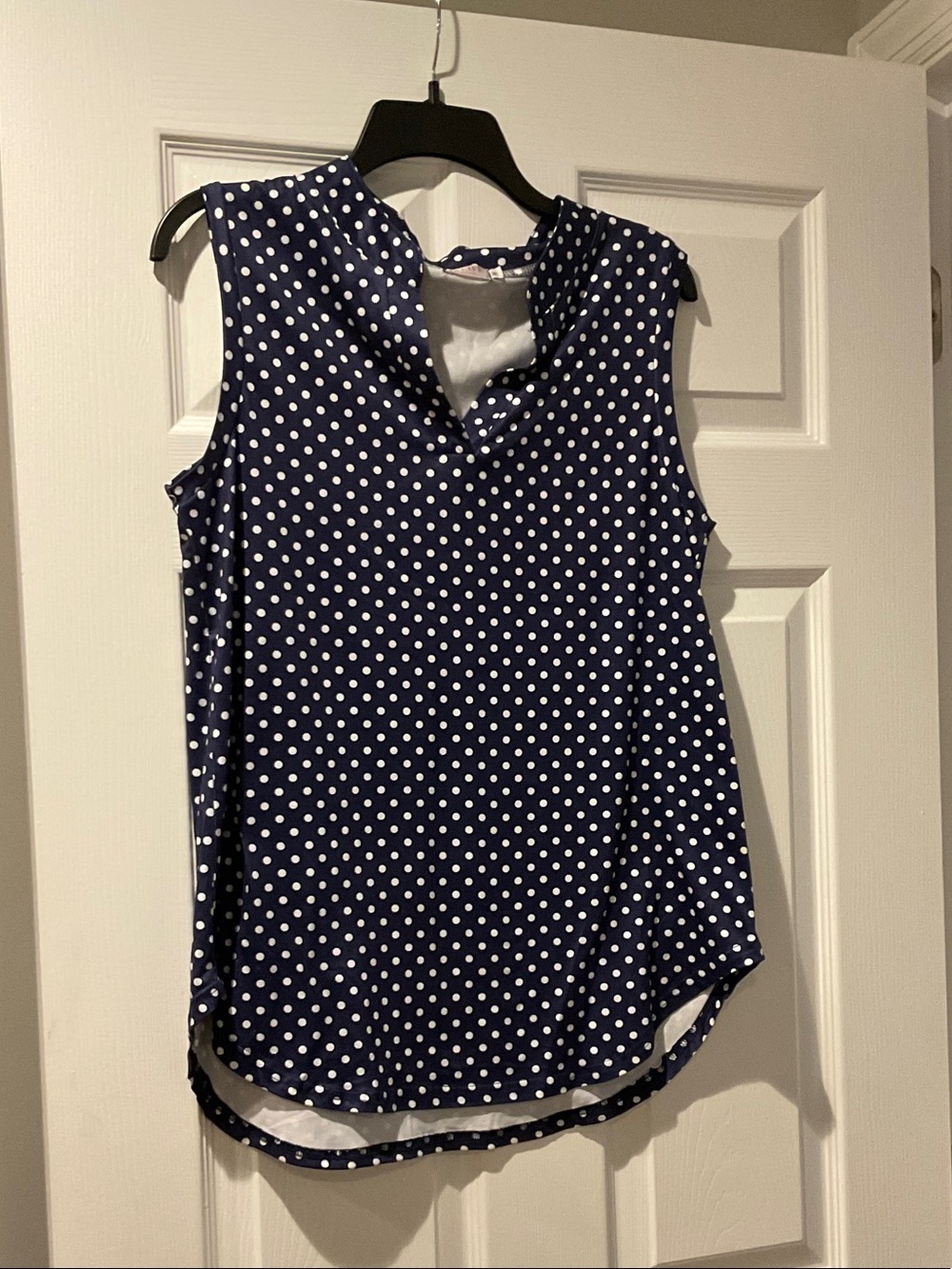 Polka Dot Sleeveless V-Neck Top - Navy/White